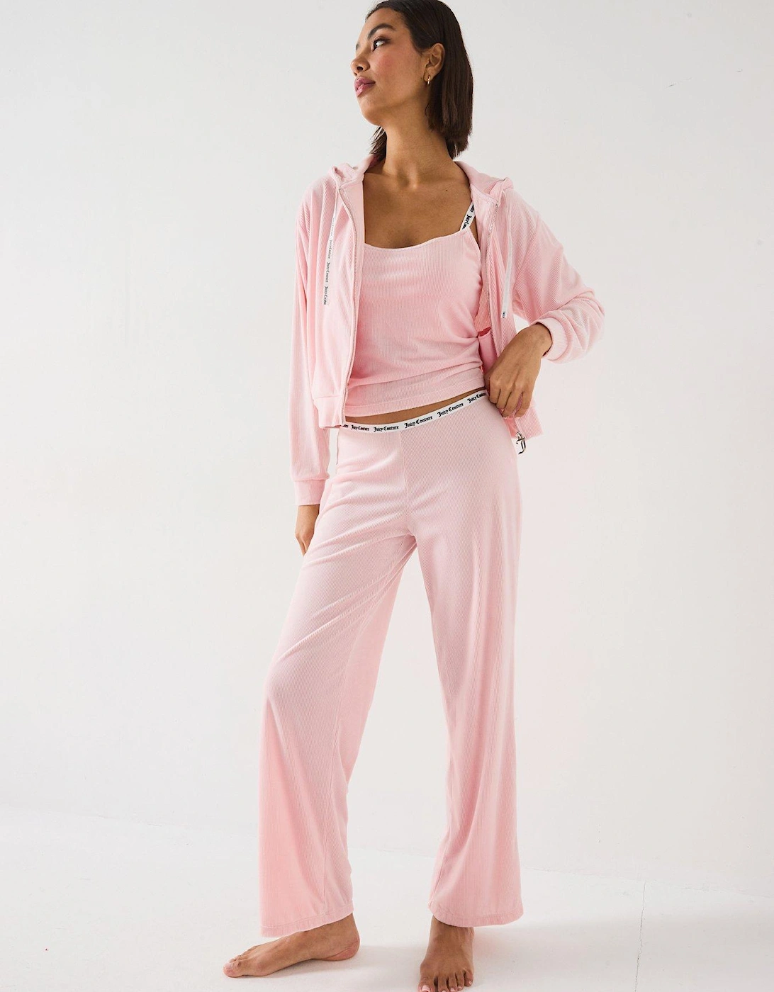 Liv Rib Velour Lounge Hoodie - Pink