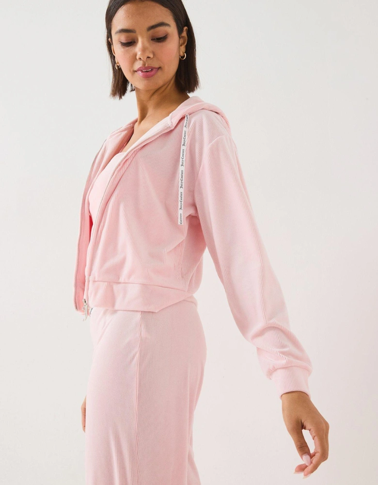 Liv Rib Velour Lounge Hoodie - Pink