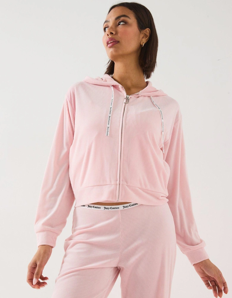 Liv Rib Velour Lounge Hoodie - Pink