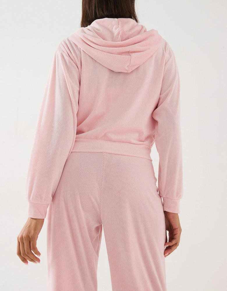 Liv Rib Velour Lounge Hoodie - Pink
