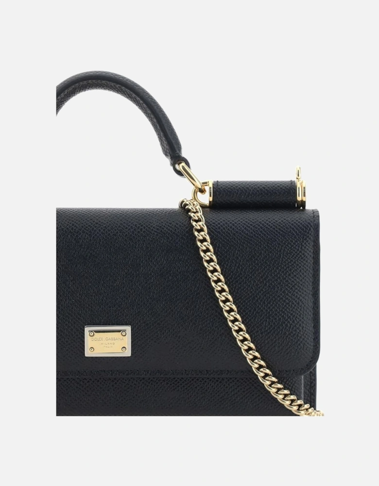 Calfskin Micro Sicily Shoulder Bag with Chain Strap Women - Black