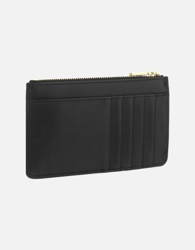 Calfskin Card Holder with Top Zip and Monogram Plaque Women - Black