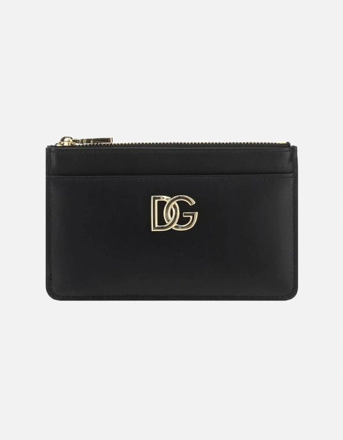 Calfskin Card Holder with Top Zip and Monogram Plaque Women - Black, 3 of 2