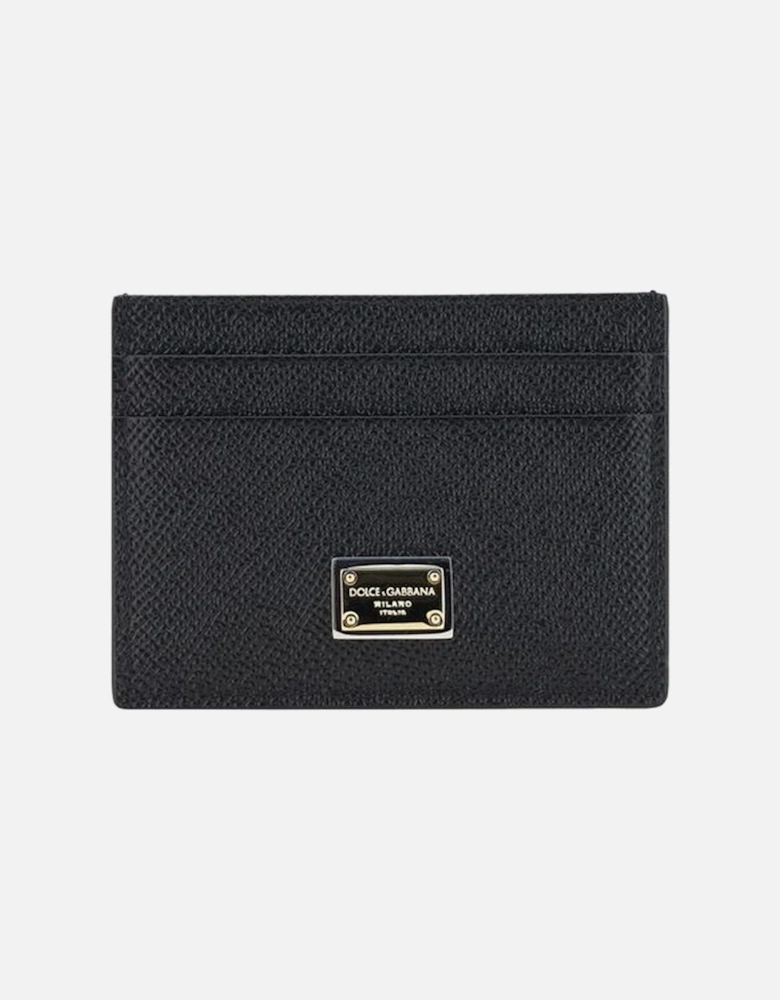 Calfskin Card Holder with Logo Plaque Women - Black Wallets