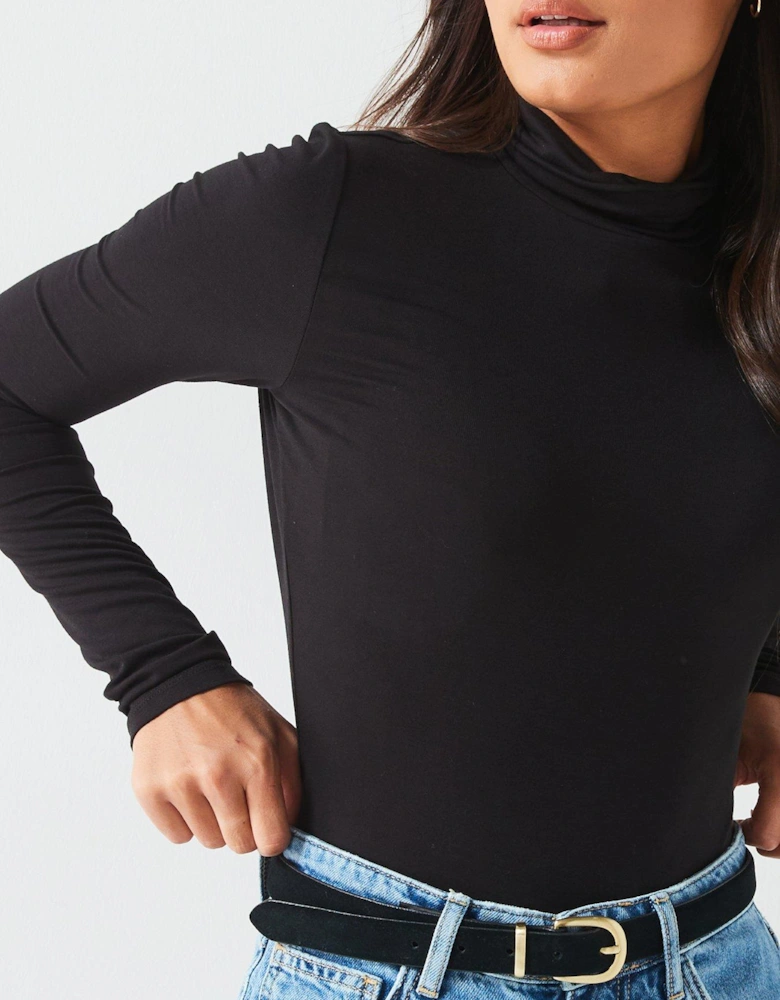 Turtleneck Long Sleeve Top - Black