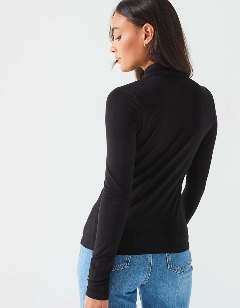 Turtleneck Long Sleeve Top - Black