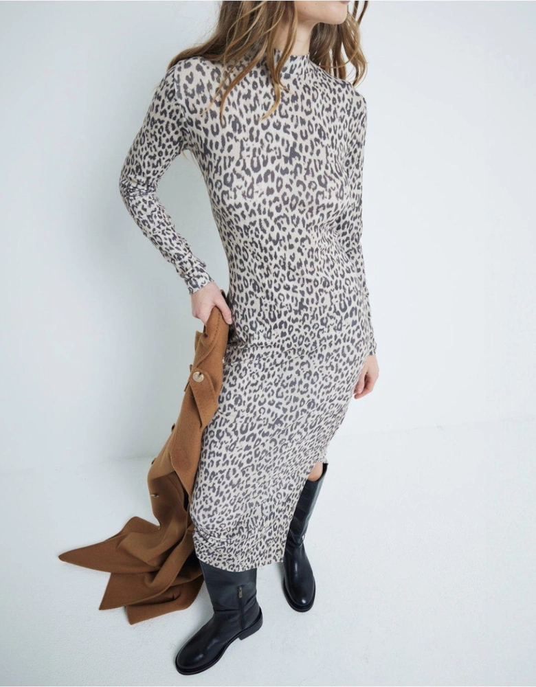 Animal Print Midi Dress - Brown