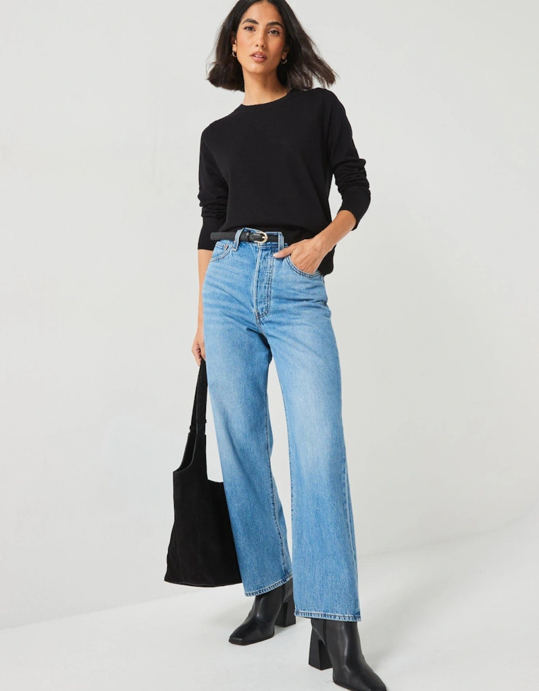 Relaxed Crew Neck Jumper - Black