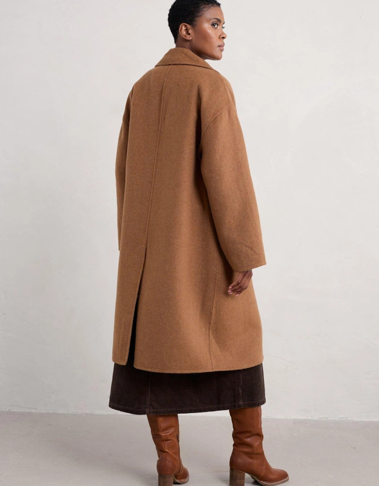 Wool Single Breasted Duster Coat - Camel - Brown