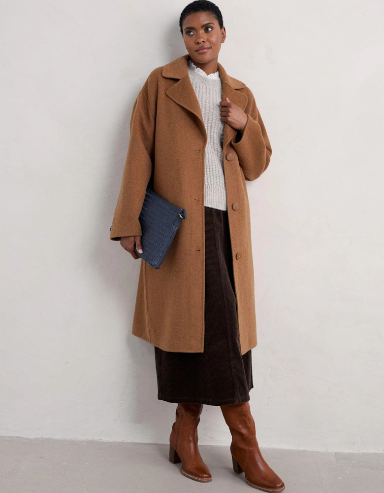 Wool Single Breasted Duster Coat - Camel - Brown