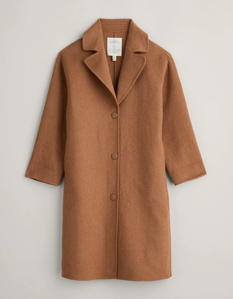 Wool Single Breasted Duster Coat - Camel - Brown