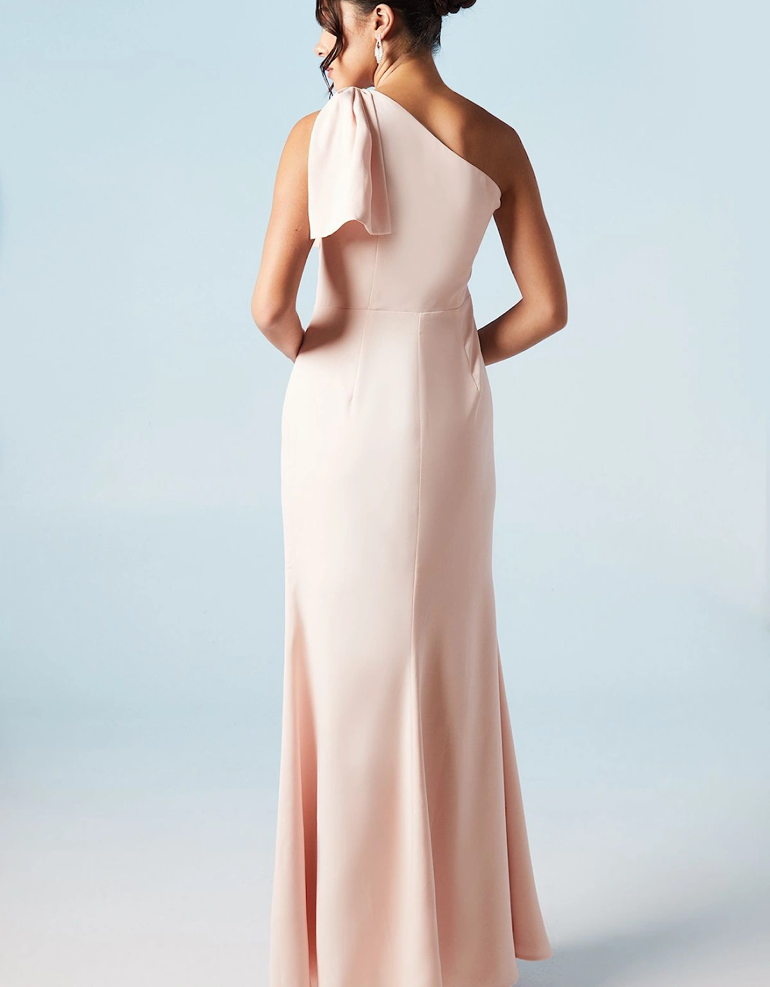 Bow One Shoulder Puddle Bridesmaids Maxi Dress