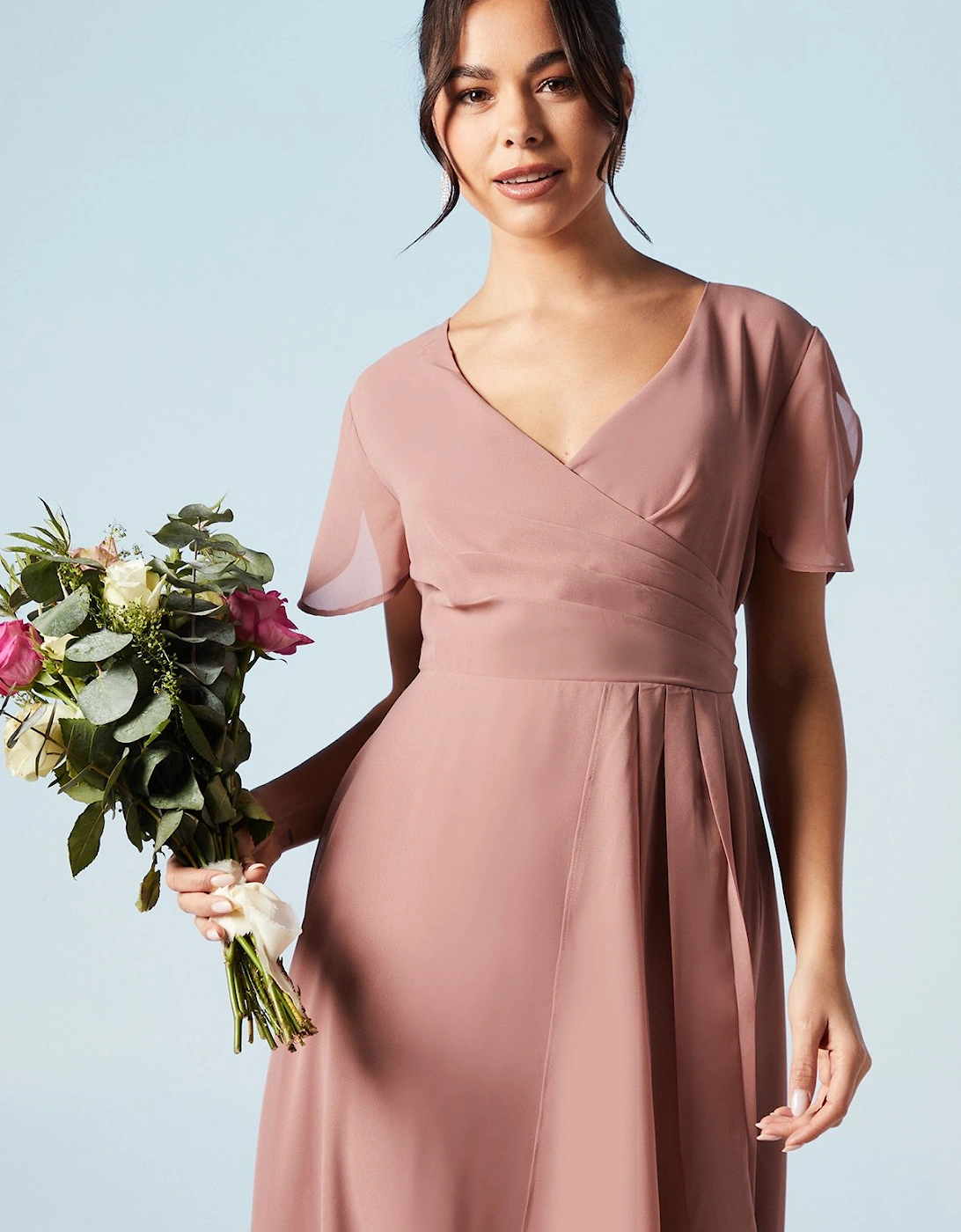 Petal Sleeve Chiffon Bridesmaids Maxi Dress