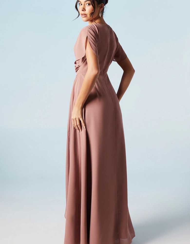 Petal Sleeve Chiffon Bridesmaids Maxi Dress