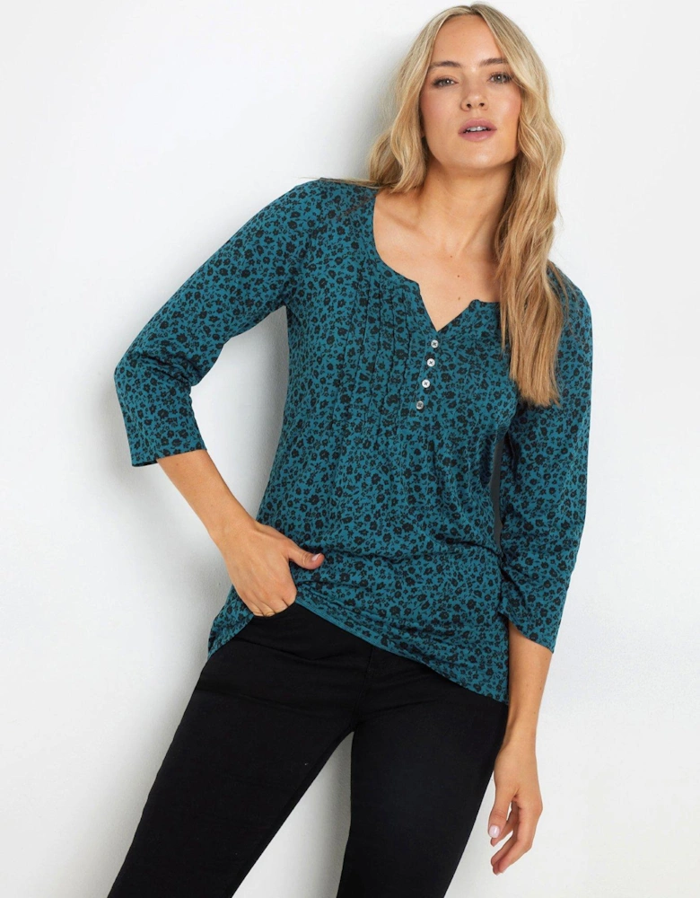 3/4 Sleeve Pintuck Top - Green