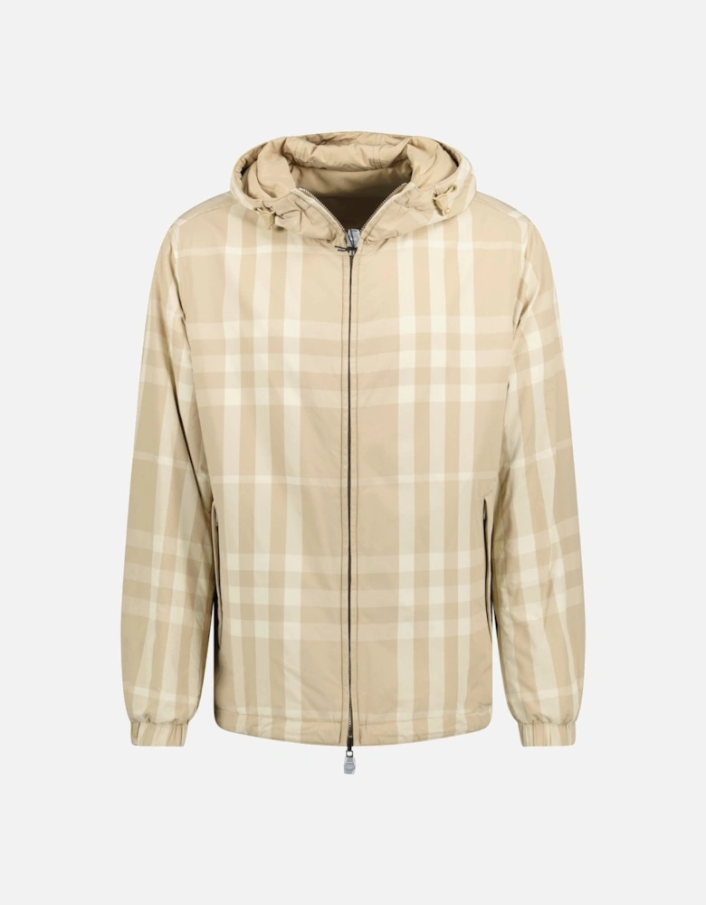 'Stanford' Reversible Check Rear Logo Hooded Padded Jacket Beige