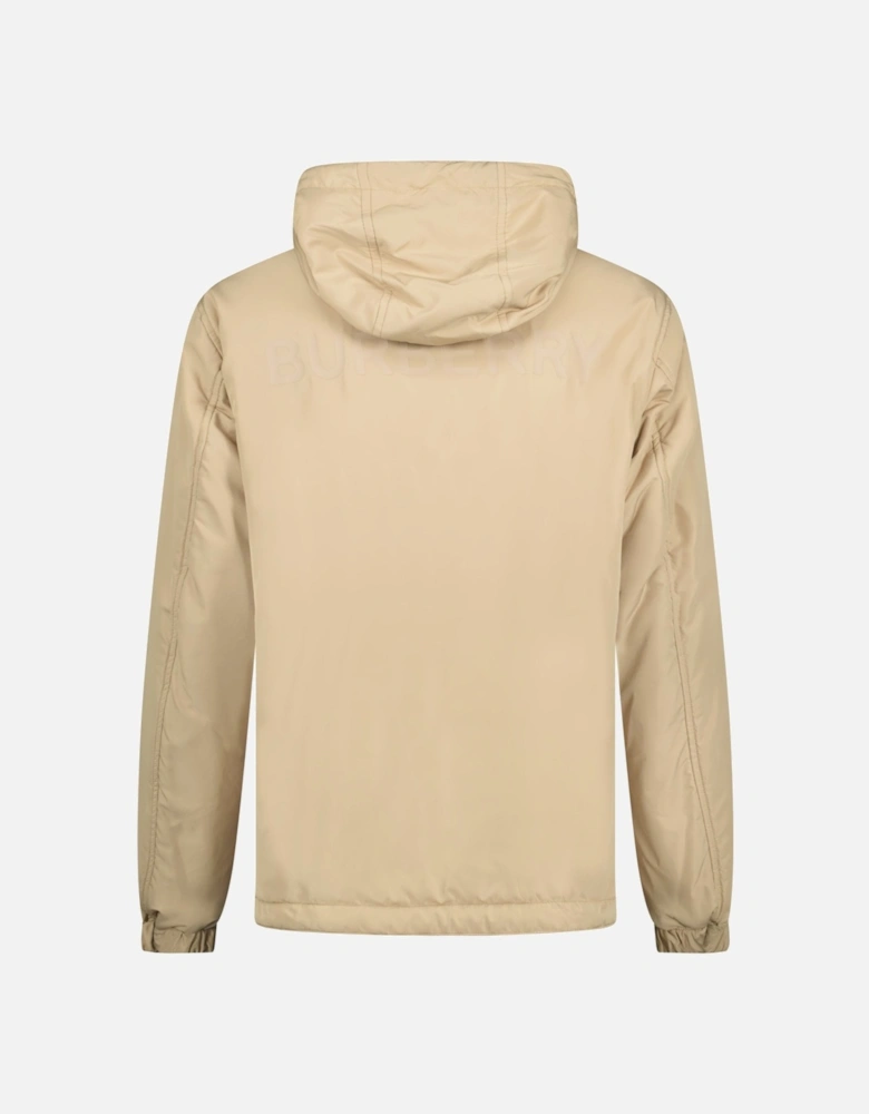 'Stanford' Reversible Check Rear Logo Hooded Padded Jacket Beige