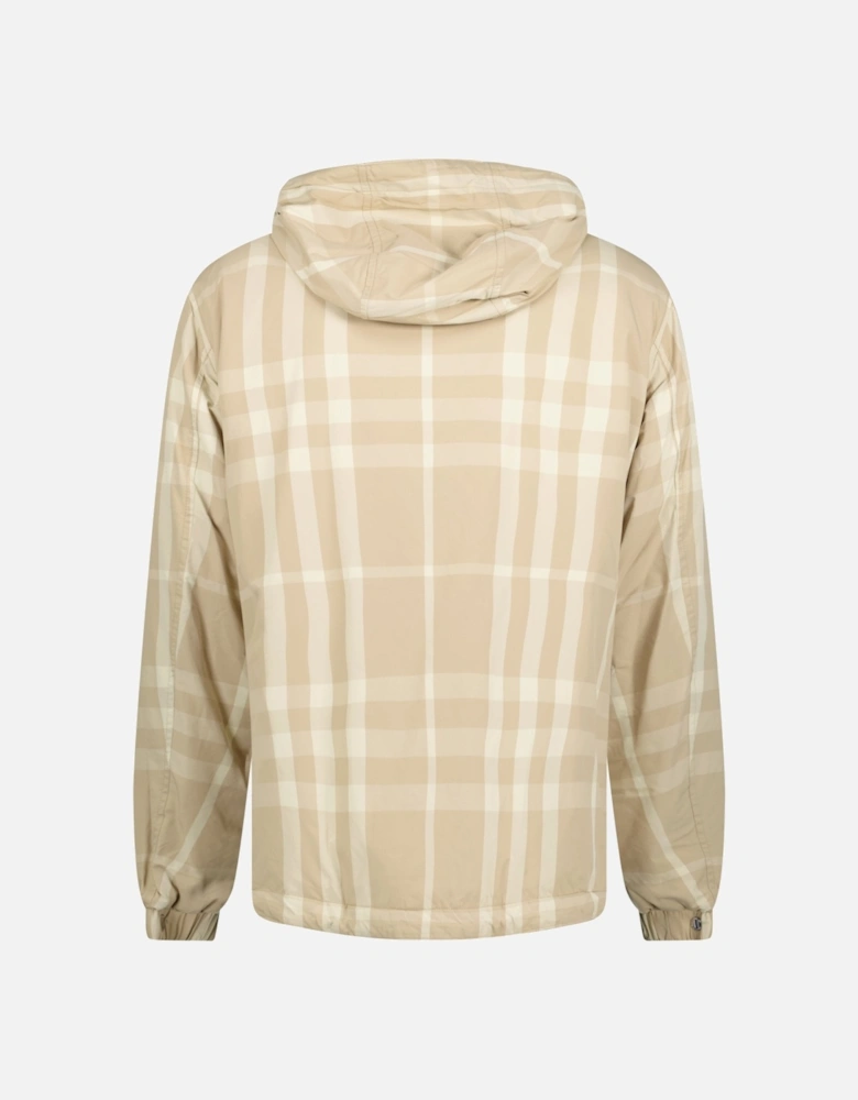 'Stanford' Reversible Check Rear Logo Hooded Padded Jacket Beige