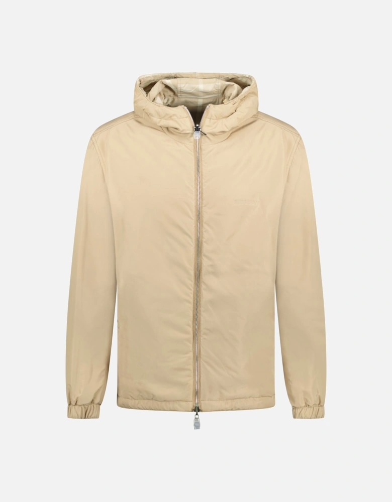 'Stanford' Reversible Check Rear Logo Hooded Padded Jacket Beige