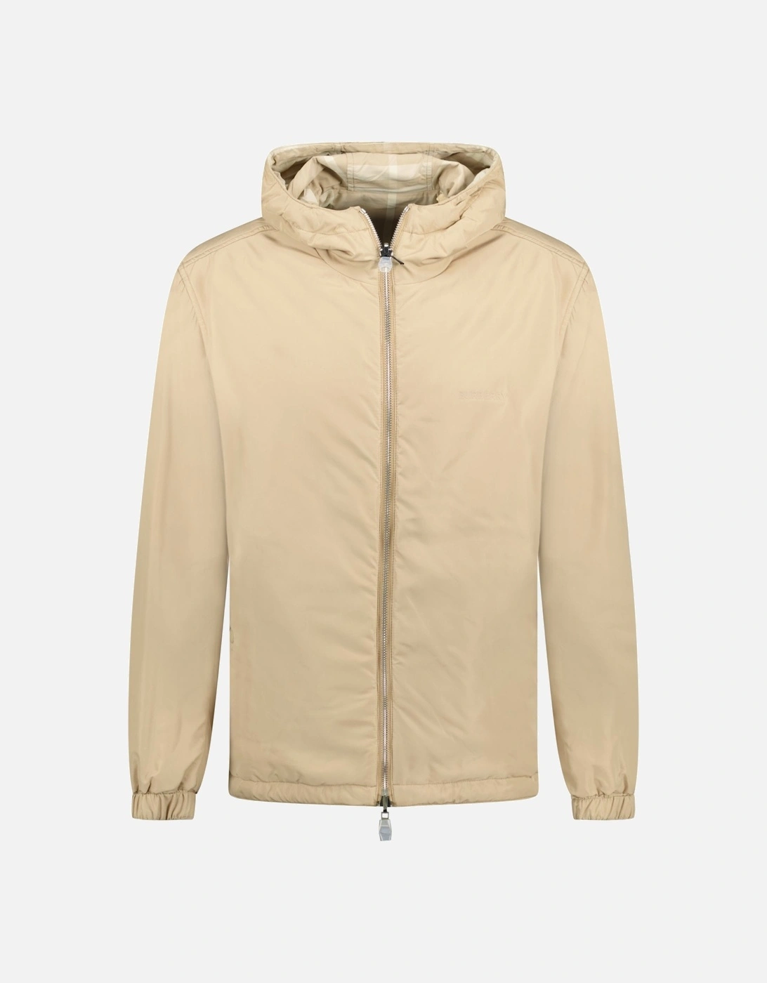 'Stanford' Reversible Check Rear Logo Hooded Padded Jacket Beige