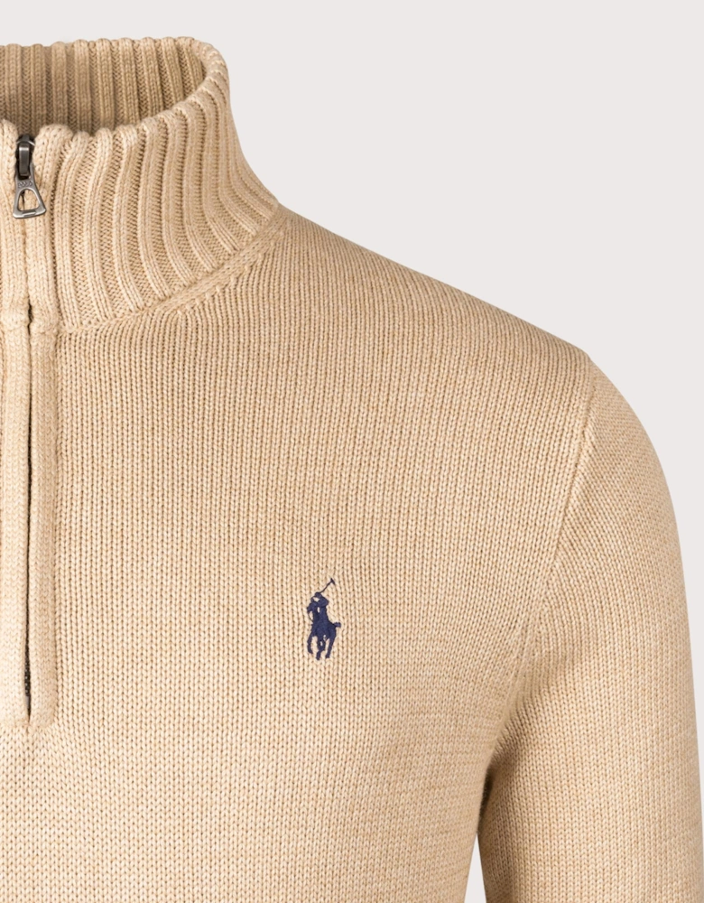 Mesh-Knit Cotton Quarter Zip Pullover