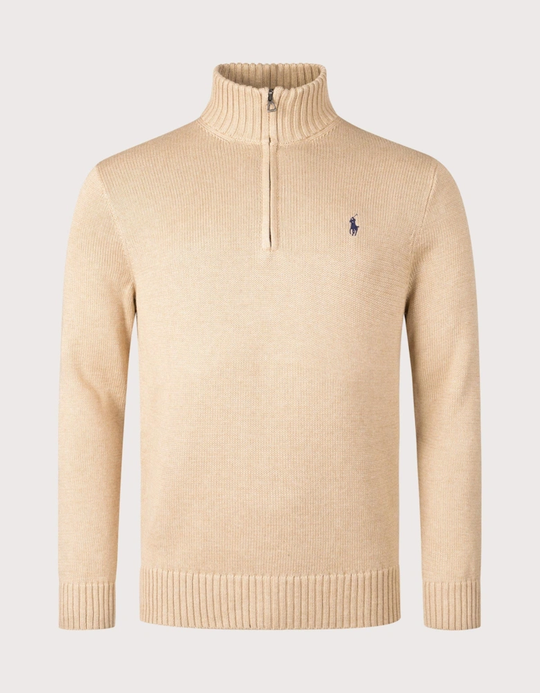 Mesh-Knit Cotton Quarter Zip Pullover