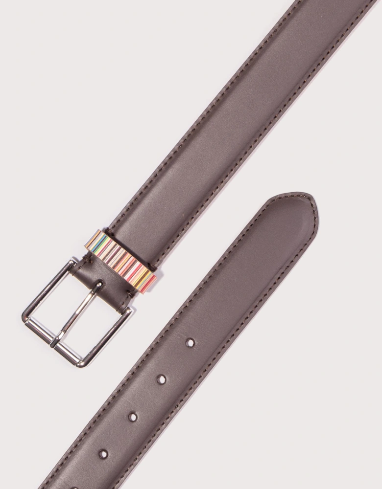 Leather Signature Stripe Keeper Belt