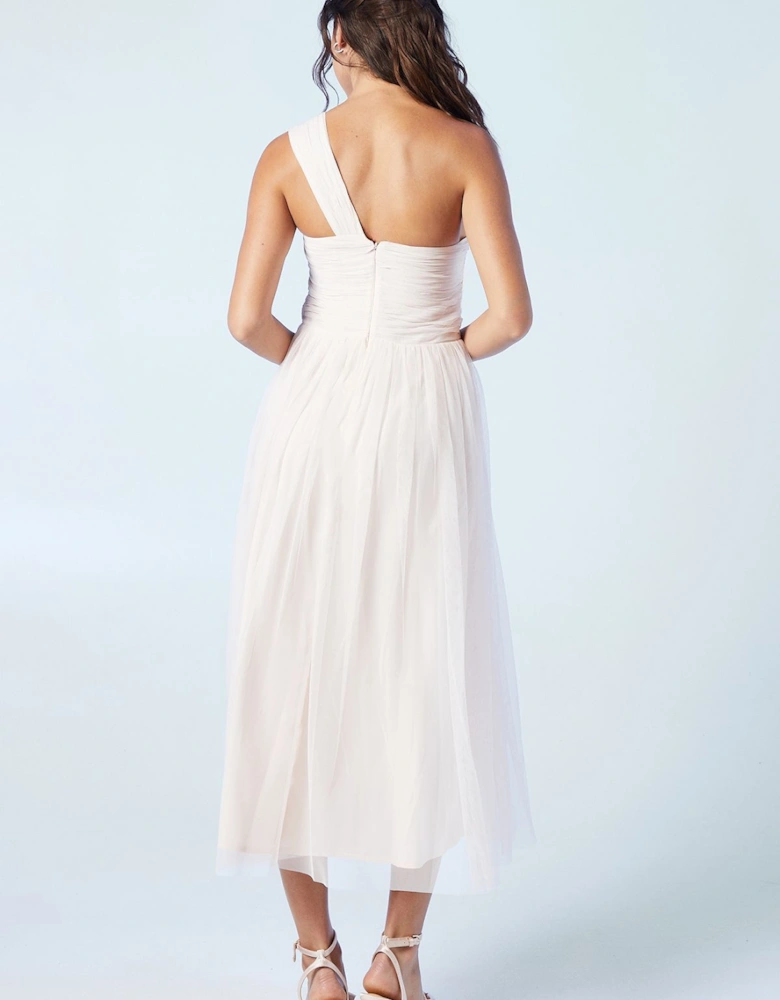 One Shoulder Mesh Bridesmaids Dress