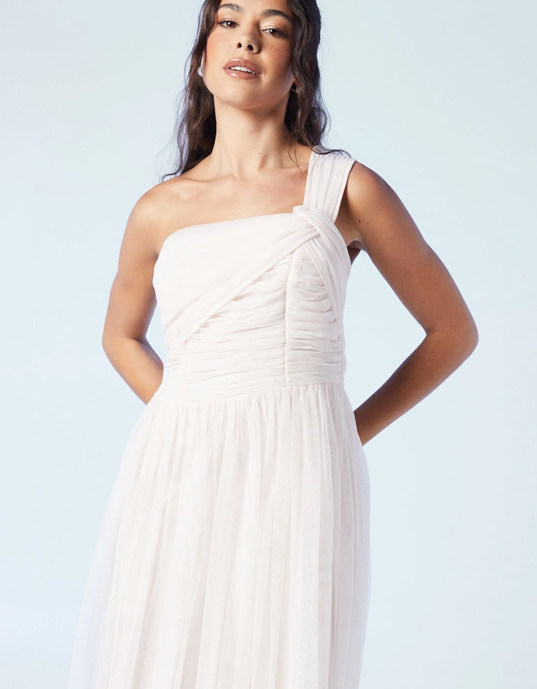 One Shoulder Mesh Bridesmaids Dress