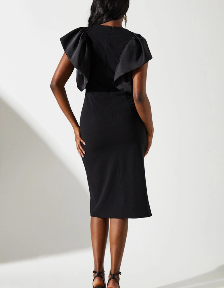 Satin Ruffle Sleeve Midi Dress