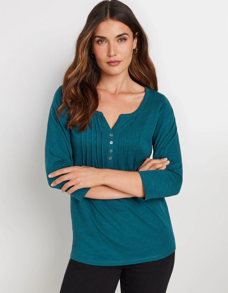 3/4 Sleeve Pintuck Top - Green