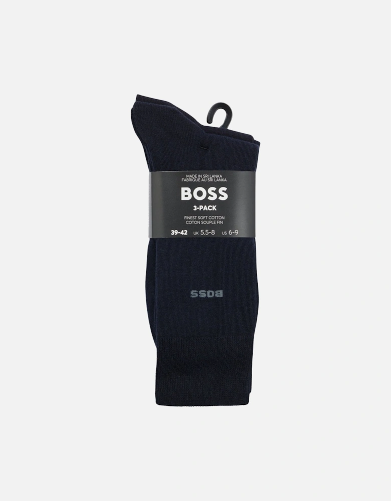 3-Pack Combed Cotton Socks, Navy