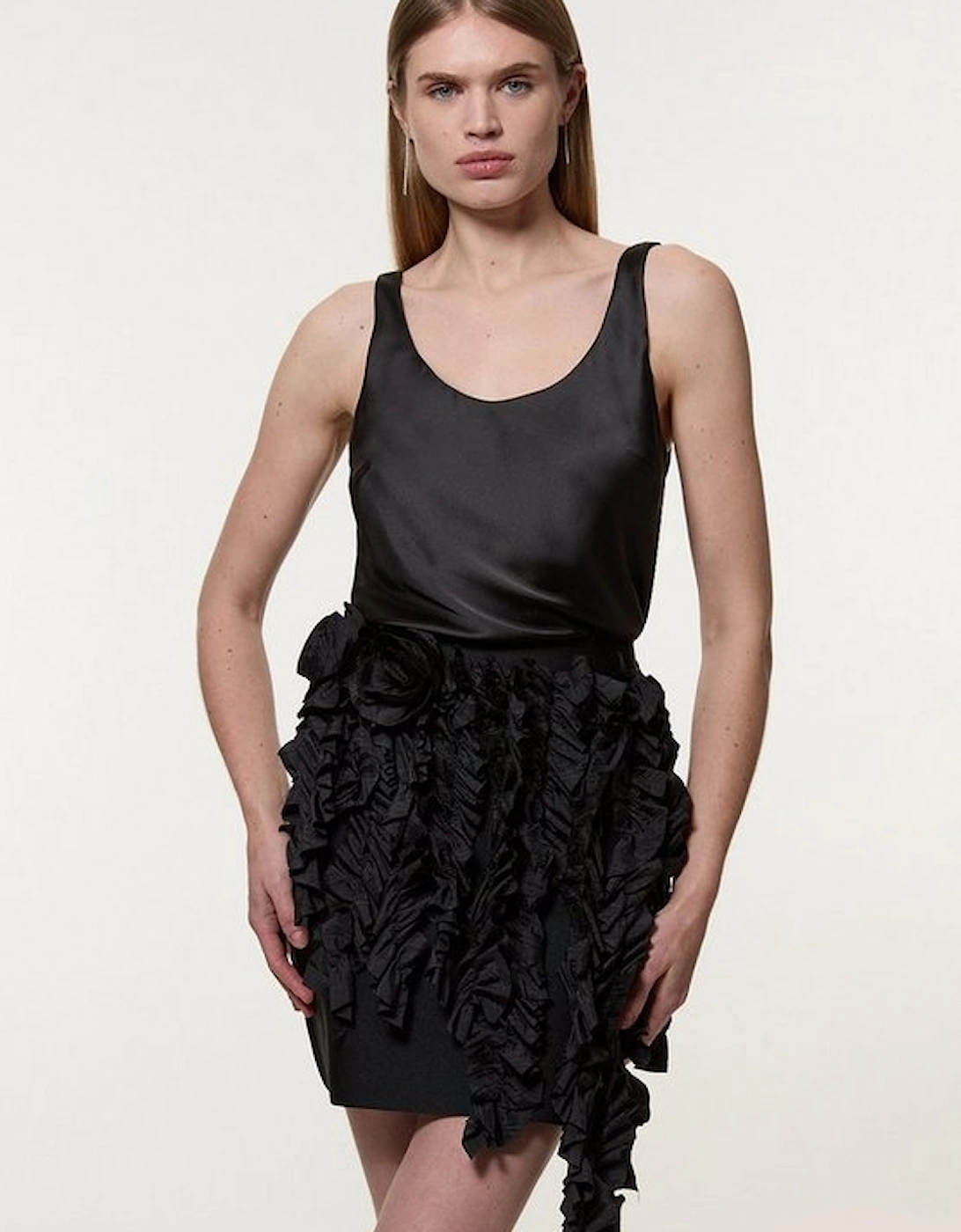 Figure Form Bandage Knit Woven Rosette Detail Mini Skirt, 4 of 3