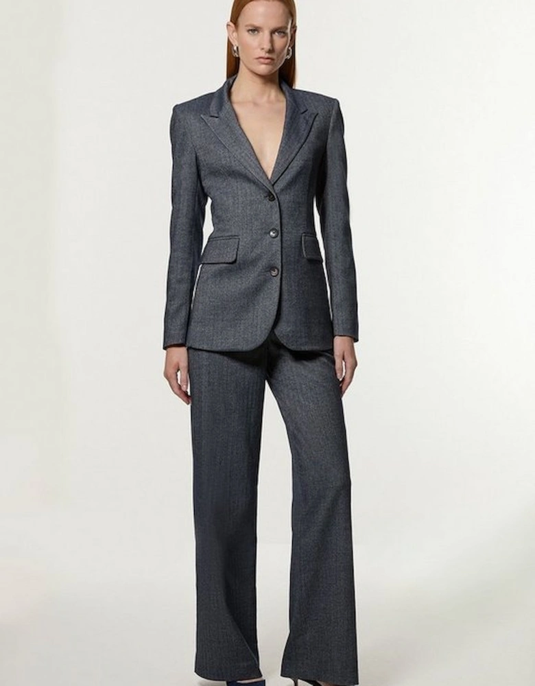 Herringbone Tailored Wide Leg Trousers