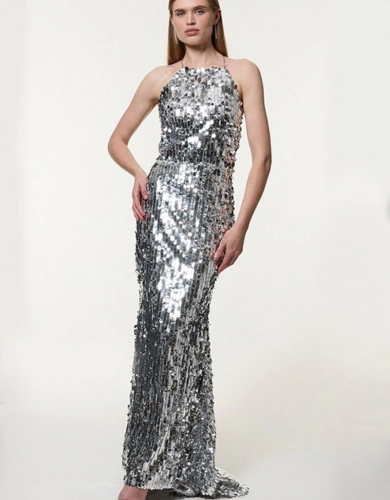 Sequin Fishtail Halterneck Maxi Dress