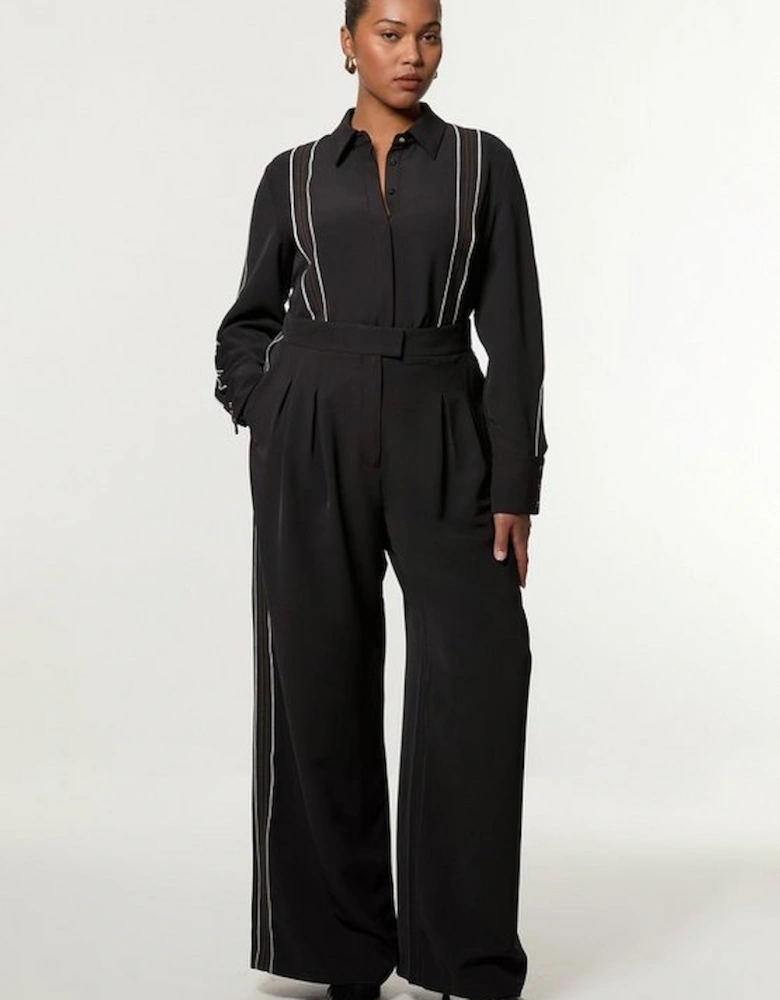 Plus Size Soft Tailored Contrast Tipped Wide Leg Trouser