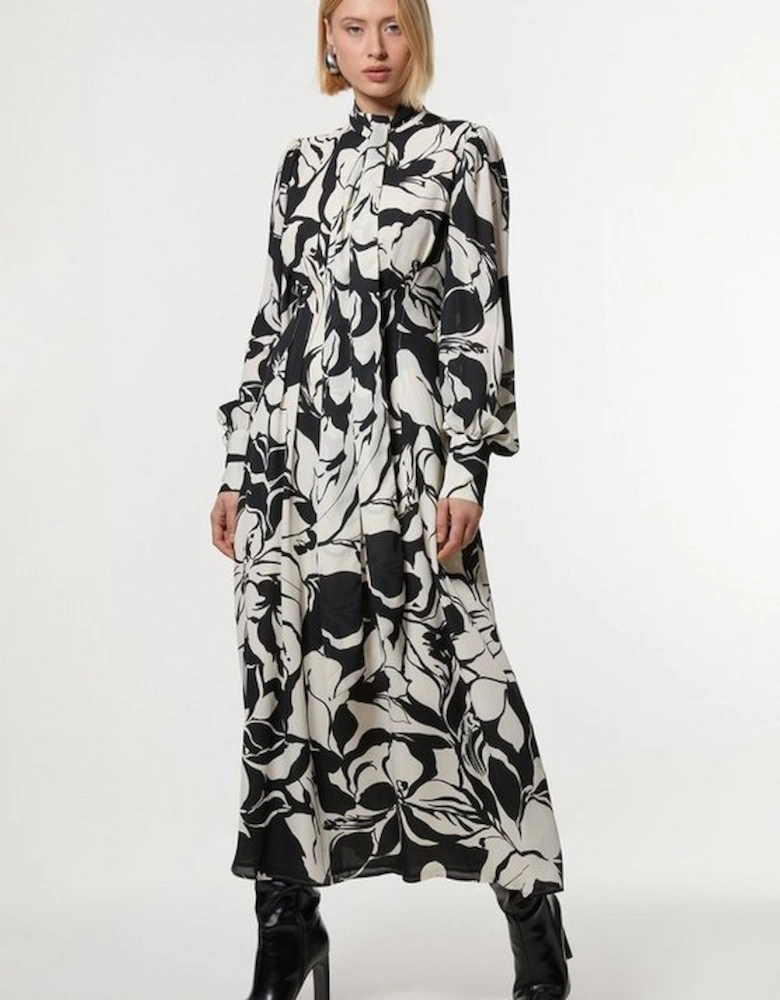 Printed Tie Neck Woven Maxi Dress