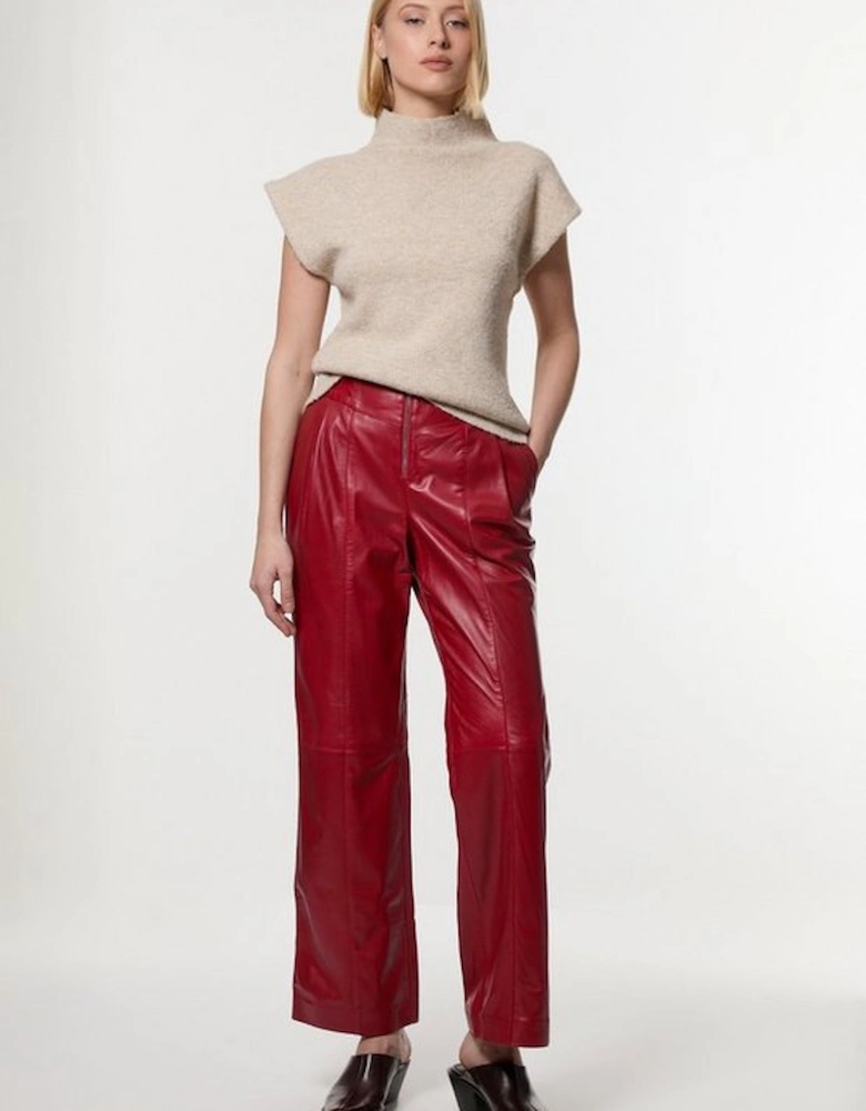 Leather Zip Detail High Waist Trousers