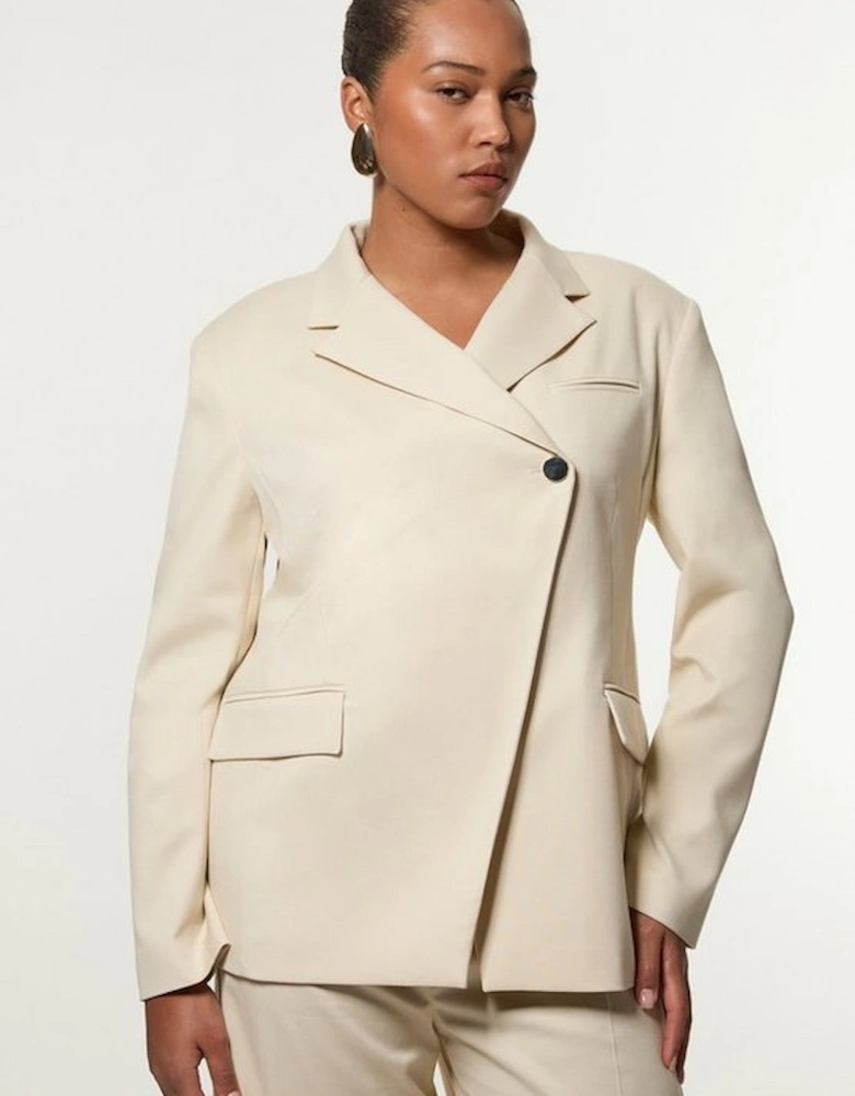 Plus Size Soft Structured Asymmetric Tailored Single Breasted Blazer