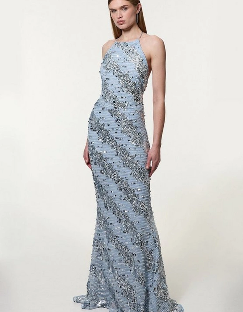 Tall Placed Sequin Fishtail Maxi Dress