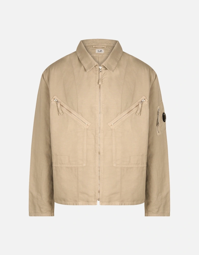 Cotton Linen Zip Overshirt Beige