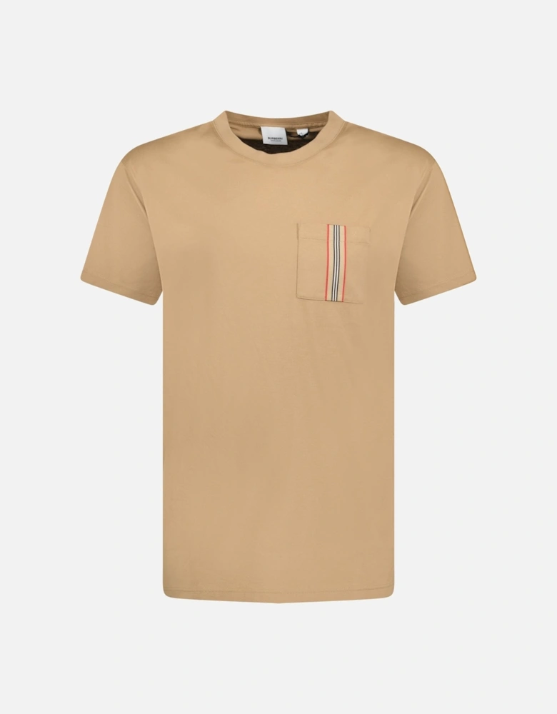 'Ellison' Stripe Embroidery T-Shirt Camel Beige