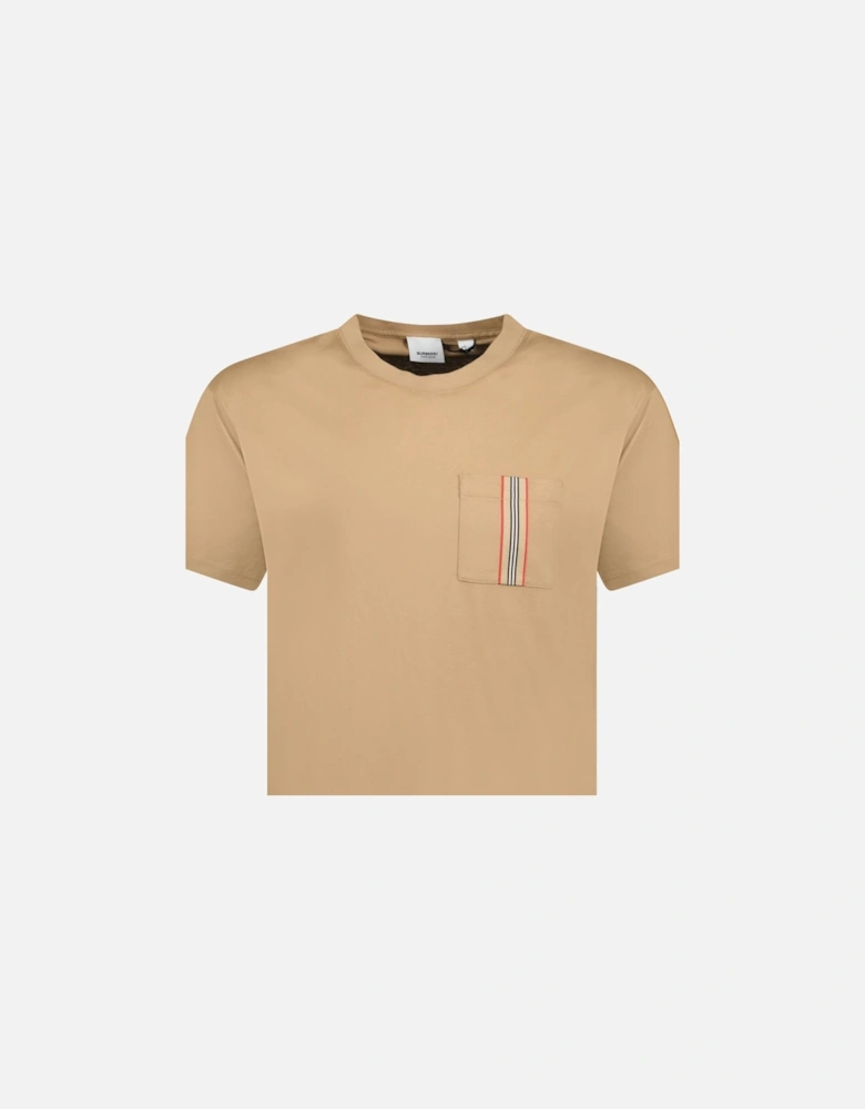 'Ellison' Stripe Embroidery T-Shirt Camel Beige