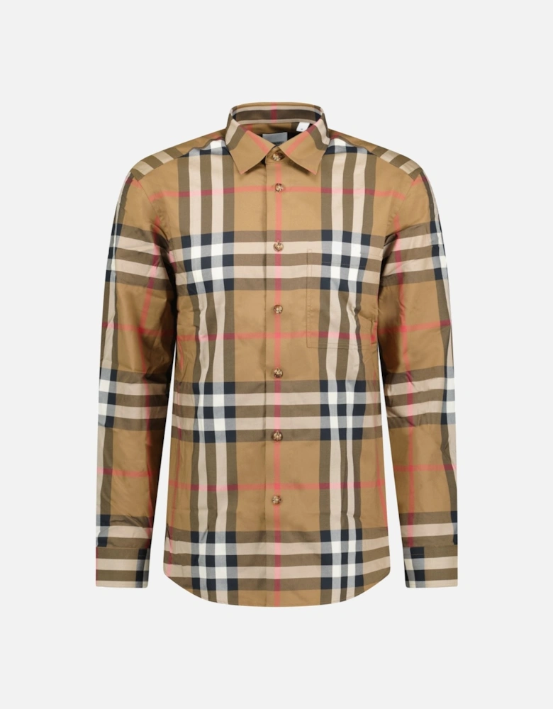 'Claverdon' Check Shirt in Taupe Brown