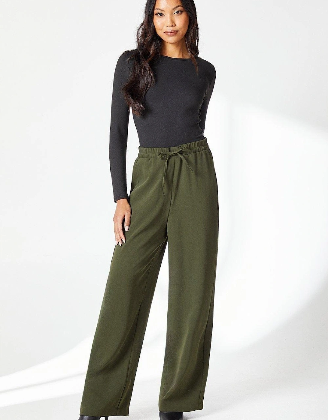 Womens/Ladies Drawstring Waist Wide Leg Trousers, 2 of 1