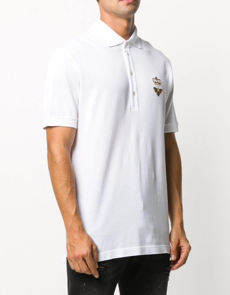 Embroidered Piqué Polo in White