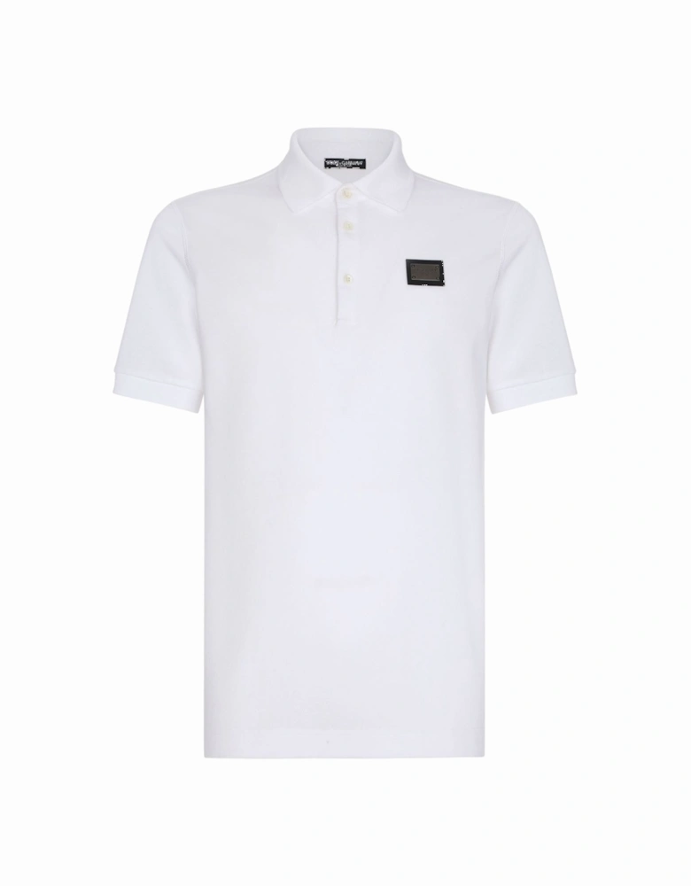 Silver Plaque Logo Polo in White