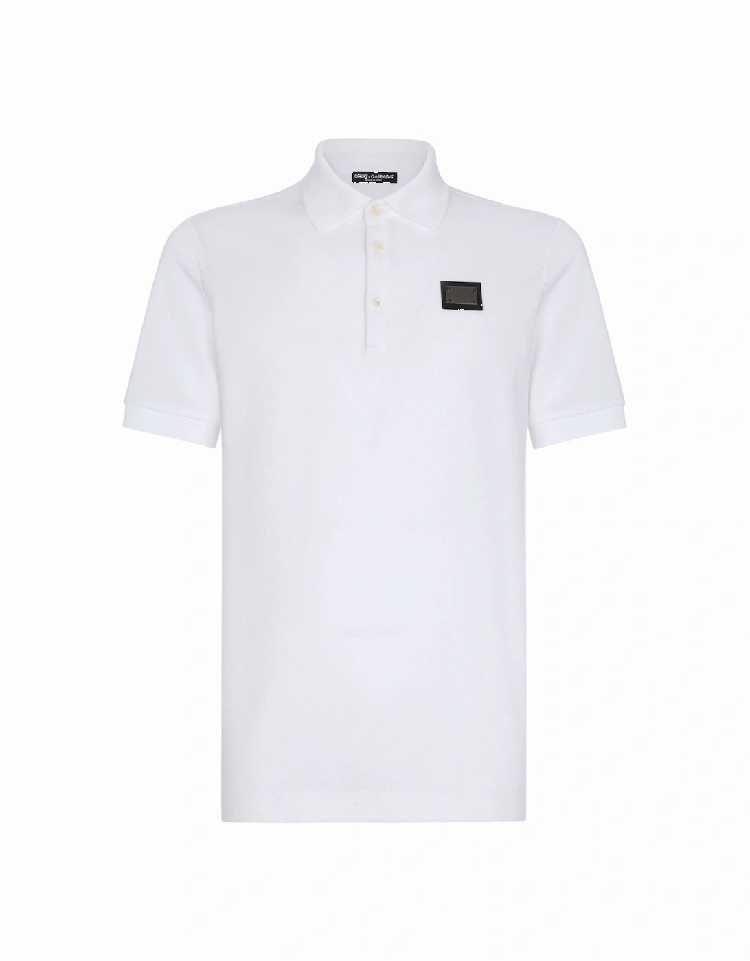 Dolce & Gabbana Men's Dolce & Gabbana Silver Plaque Logo Polo in White