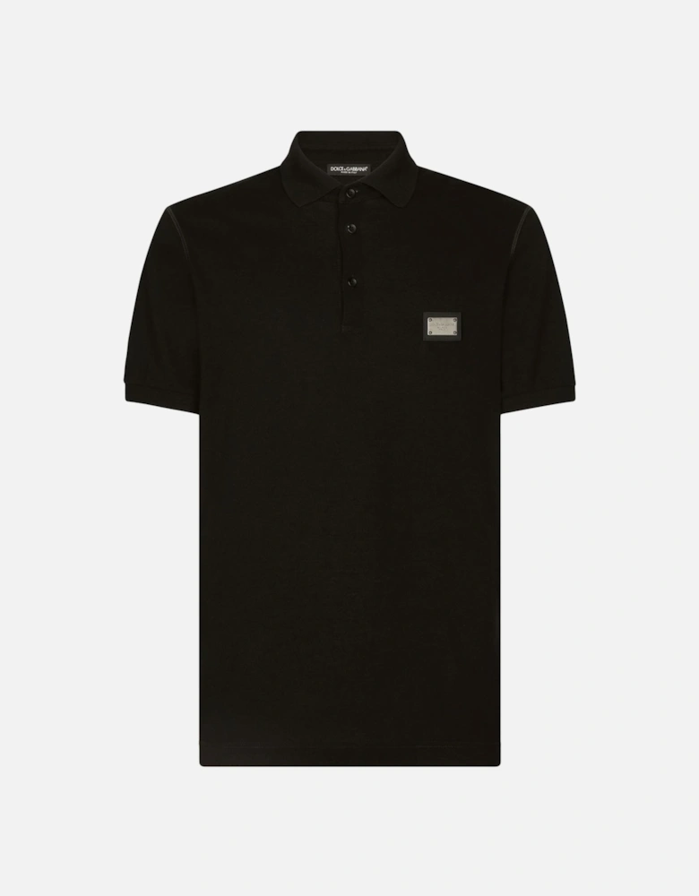 Silver Plaque Logo Polo in Black