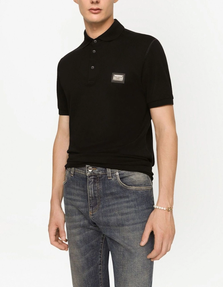 Silver Plaque Logo Polo in Black